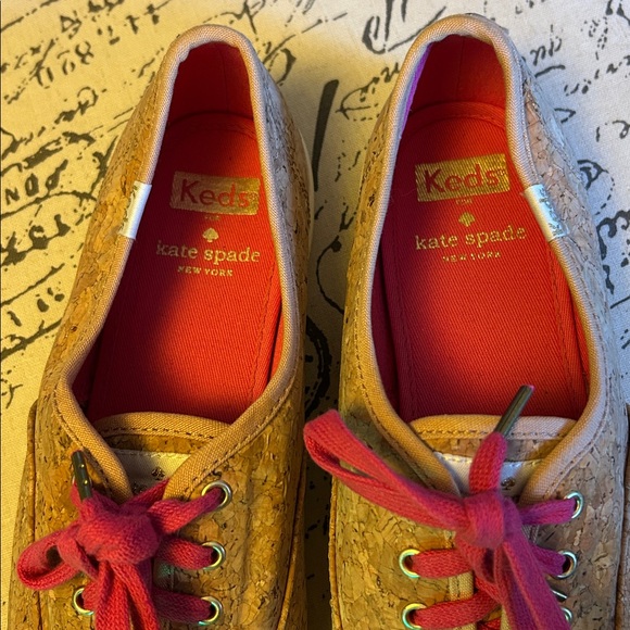 Keds x Kate Spade ♠️ New York Corkie Sneakers Pink Laces Patent Leather Toe Caps - Picture 2 of 16